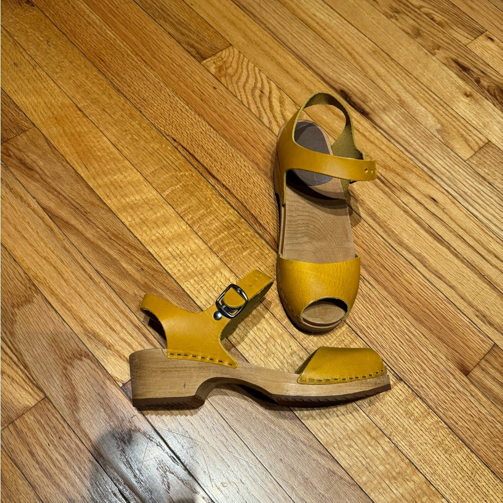 ☀️MIA Anja Swedish Scandinavian Peep Clog Ankle Strap Leather Mary Jean boho 39